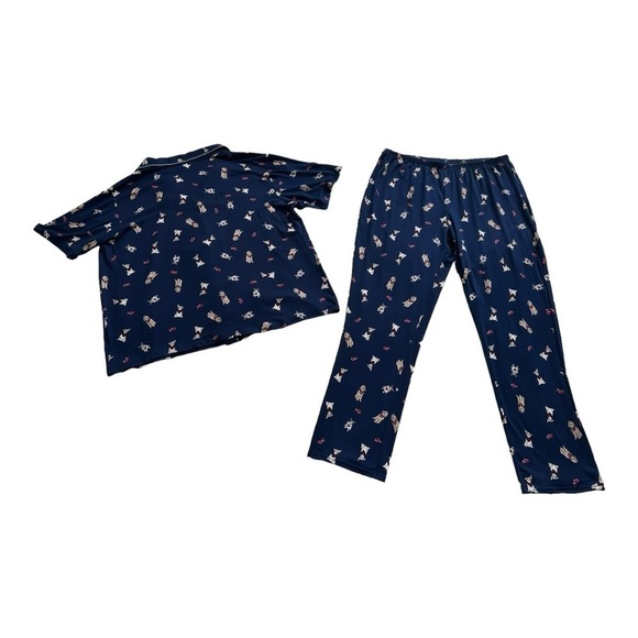 Dog Print Pajamas Long Pants Short Sleeve Button Down Lounge Set - Size Large - Picture 2 of 16